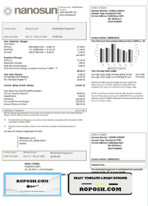 Czech Republic Nanosun s.r.o utility bill template in Word and PDF format