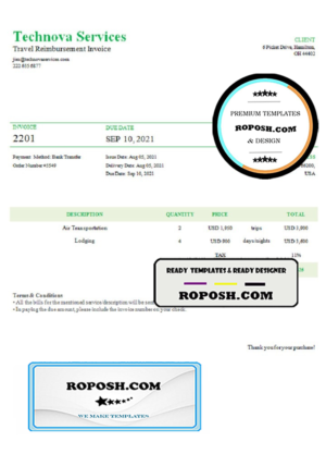 USA Technova Services invoice template in Word and PDF format, fully editable