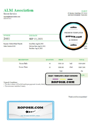 USA ALM Association invoice template in Word and PDF format, fully editable