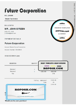 USA Future Corporation invoice template in Word and PDF format, fully editable