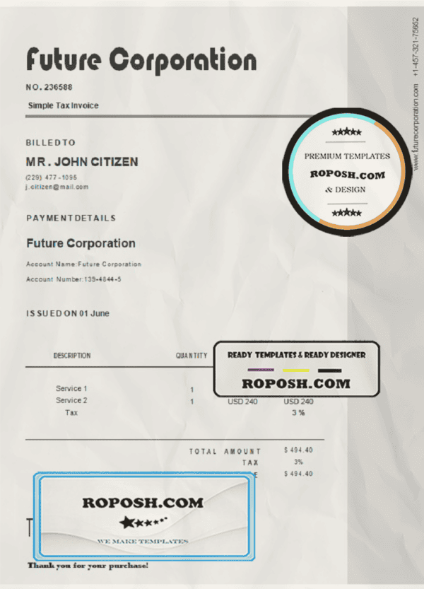 USA Future Corporation invoice template in Word and PDF format, fully editable
