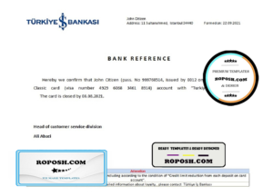 Turkey Is Bankasi bank account closure reference letter template in Word and PDF format