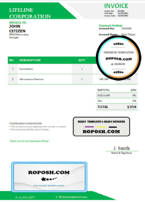 Georgia Lifeline Corporation invoice template in Word and PDF format, fully editable