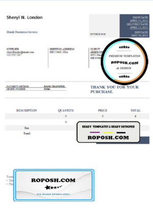 USA Sheryl N. London invoice template in Word and PDF format, fully editable