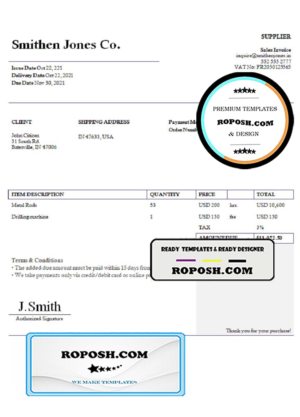 USA Smithen Jones Co. invoice template in Word and PDF format, fully editable