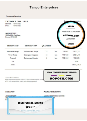 USA Tango Enterprises invoice template in Word and PDF format, fully editable