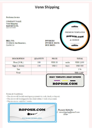 USA Venn Shipping invoice template in Word and PDF format, fully editable