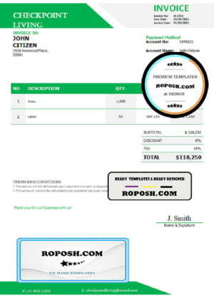 USA Checkpoint Living invoice template in Word and PDF format, fully editable