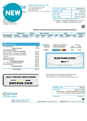 India Simpa Energy India Pvt. Ltd utility bill template in Word and PDF format