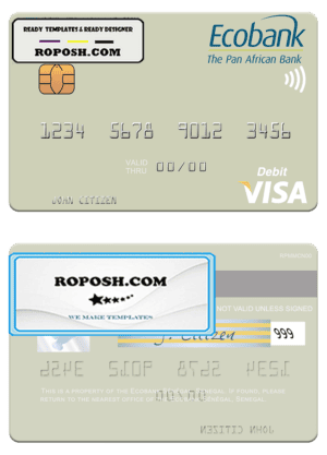 Senegal Ecobank Sénégal visa debit card template in PSD format