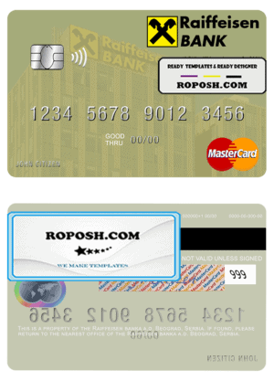 Serbia Raiffeisen banka a.d. Beograd mastercard template in PSD format