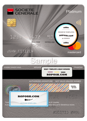 Serbia Societe Generale bank mastercard platinum, fully editable template in PSD format