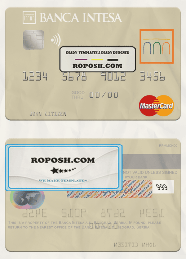 Serbia The Banca Intesa a.d. Beograd mastercard template in PSD format