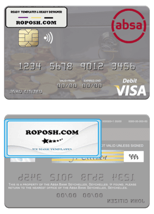 Seychelles Absa Bank Seychelles visa debit card template in PSD format