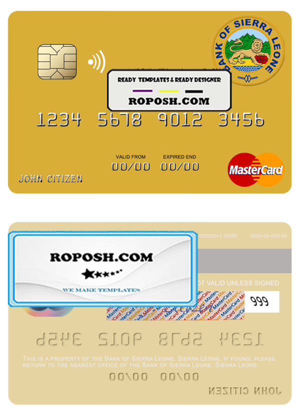 Sierra Leone Bank of Sierra Leone mastercard template in PSD format