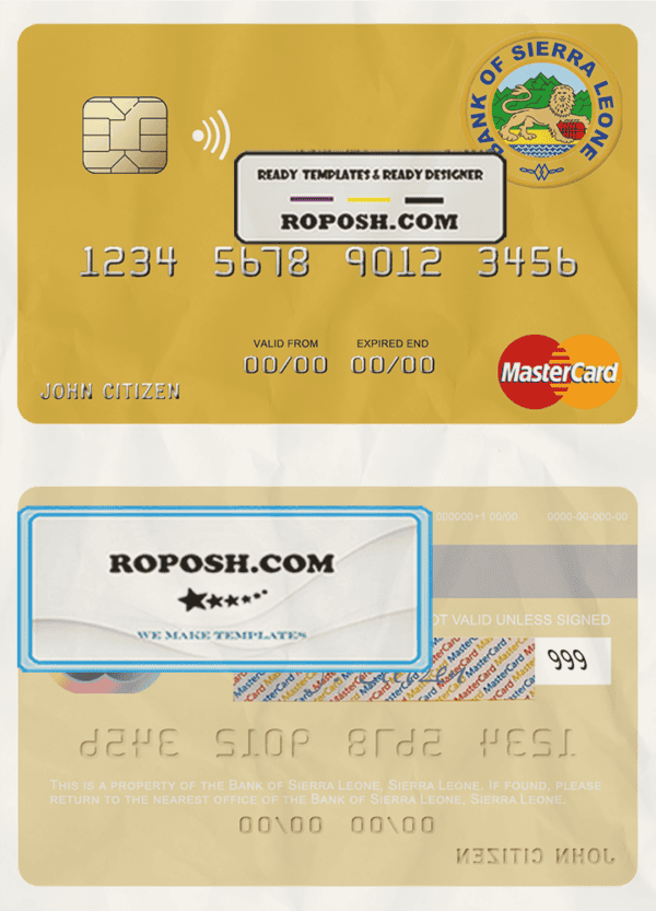 Sierra Leone Bank of Sierra Leone mastercard template in PSD format