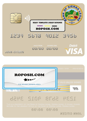 Sierra Leone Bank of Sierra Leone visa debit card template in PSD format