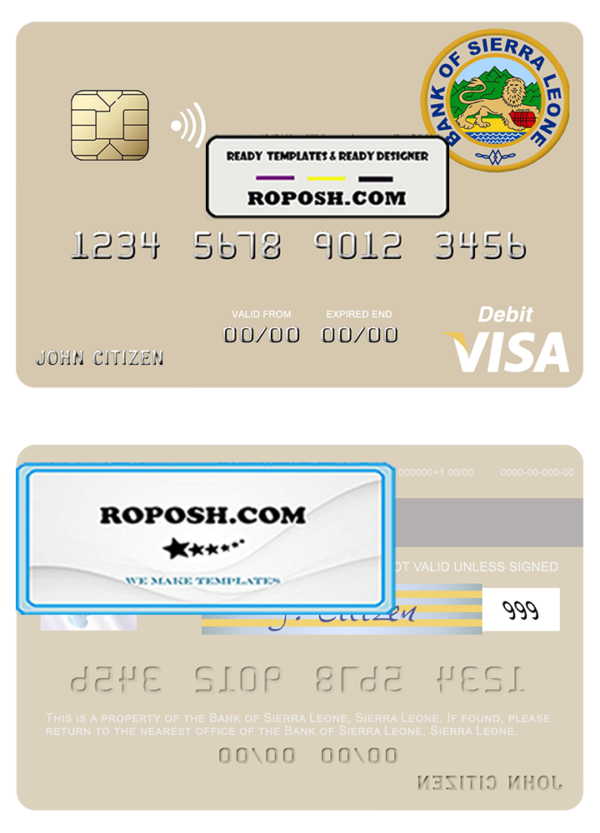 Sierra Leone Bank of Sierra Leone visa debit card template in PSD format