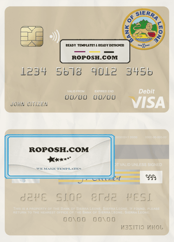 Sierra Leone Bank of Sierra Leone visa debit card template in PSD format