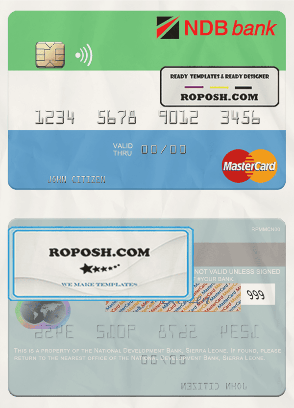 Sierra Leone National Development Bank mastercard template in PSD format