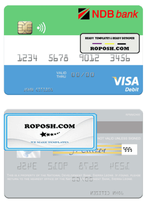 Sierra Leone National Development Bank visa debit card template in PSD format