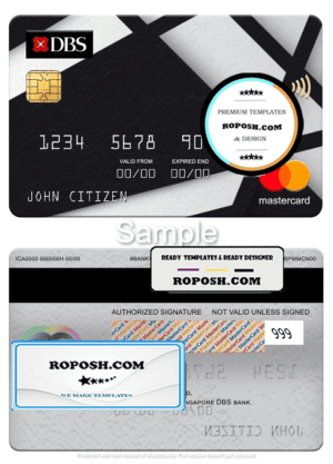 Singapore DBS bank mastercard, fully editable template in PSD format