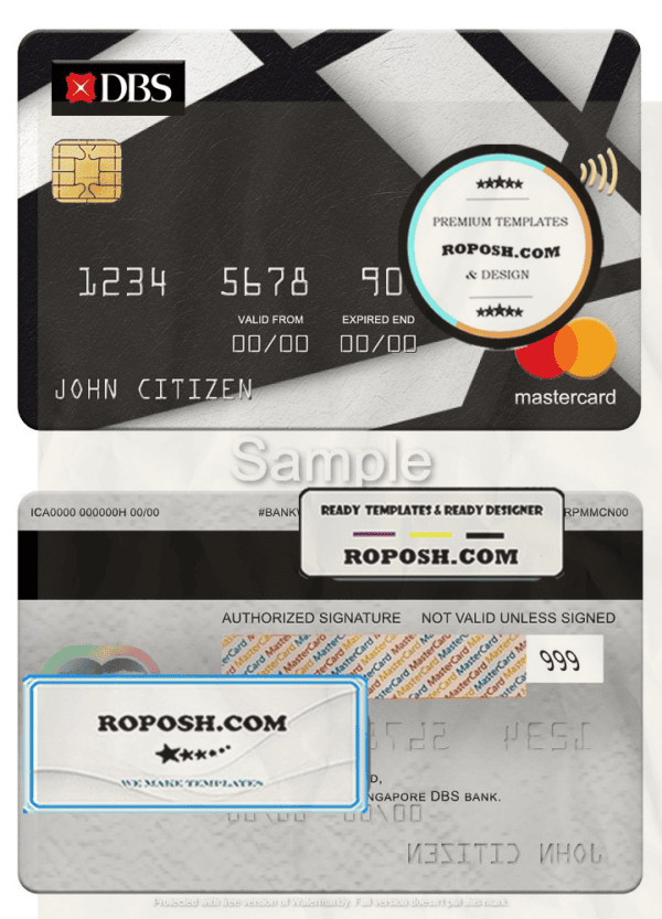Singapore DBS bank mastercard, fully editable template in PSD format