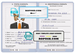 Slovakia cat (animal, pet) passport PSD template, fully editable