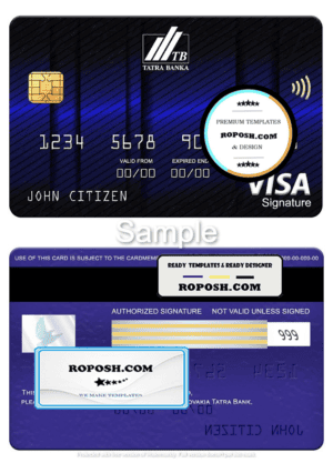 Slovakia Tatra Bank visa signature card, fully editable template in PSD format