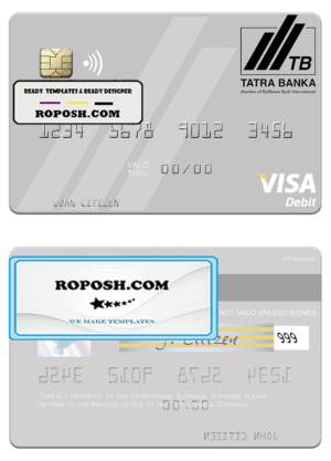Slovakia Tatra Banka visa debit card template in PSD format