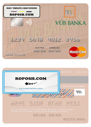 Slovakia VÚB Banka mastercard template in PSD format