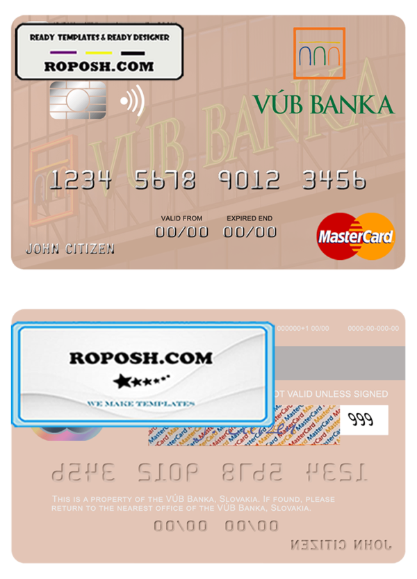 Slovakia VÚB Banka mastercard template in PSD format