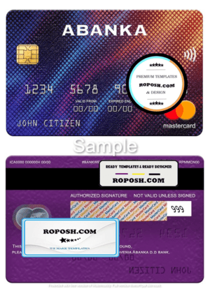 Slovenia Abanka d.d bank mastercard, fully editable template in PSD format