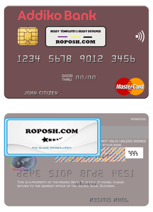 Slovenia Addiko Bank mastercard template in PSD format