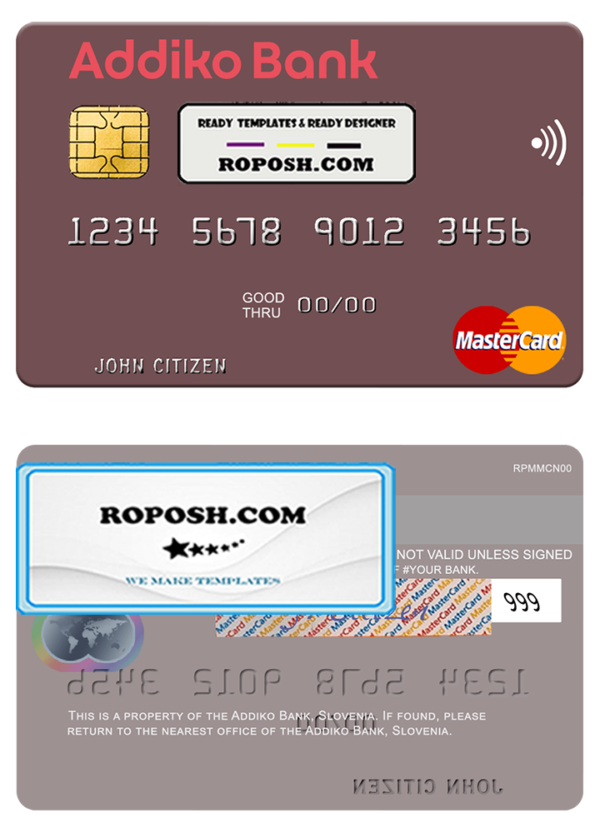 Slovenia Addiko Bank mastercard template in PSD format