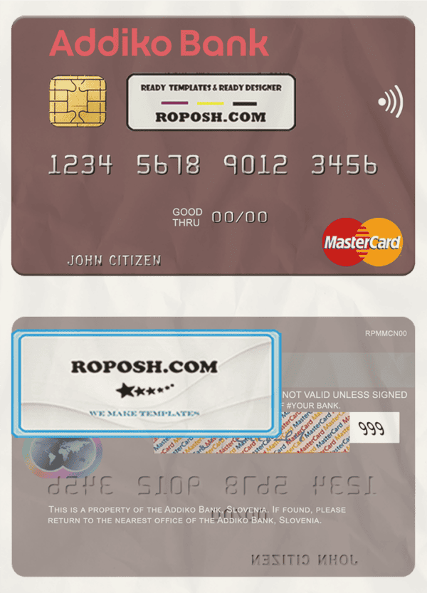 Slovenia Addiko Bank mastercard template in PSD format