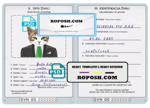 Slovenia cat (animal, pet) passport PSD template, fully editable