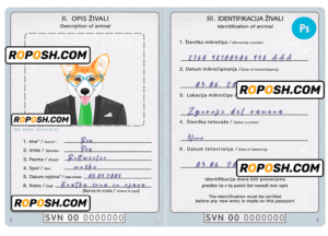 Slovenia dog (animal, pet) passport PSD template, fully editable