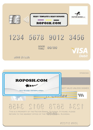 Slovenia Factor Banka visa debit card template in PSD format
