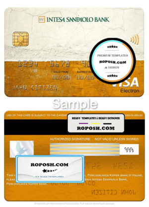 Slovenia Intesa Sanpaolo Bank, Poslovalnica Koper bank visa electron card, fully editable template in PSD format