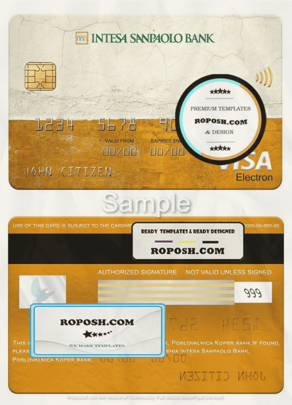 Slovenia Intesa Sanpaolo Bank, Poslovalnica Koper bank visa electron card, fully editable template in PSD format