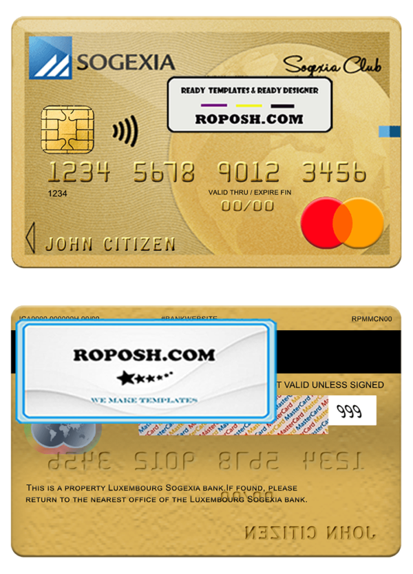 Luxembourg Sogexia bank mastercard credit card template in PSD format