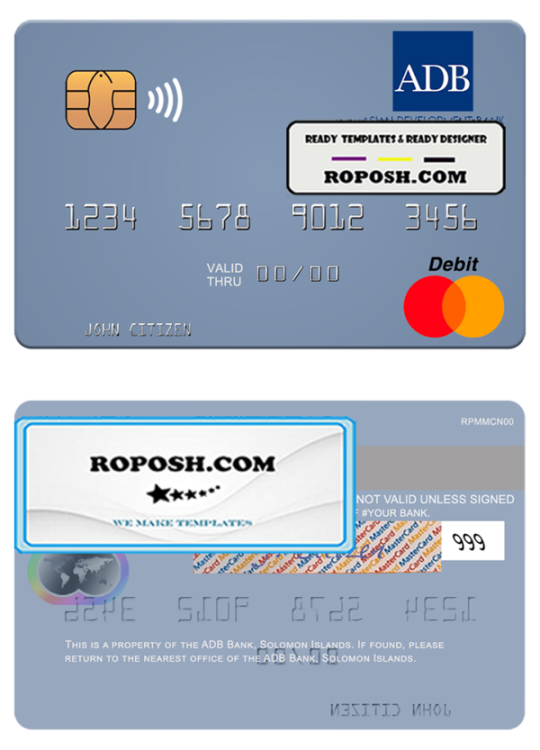 Solomon Islands ADB Bank mastercard credit card template in PSD format