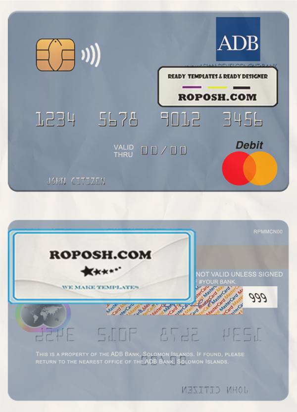 Solomon Islands ADB Bank mastercard credit card template in PSD format scan effect