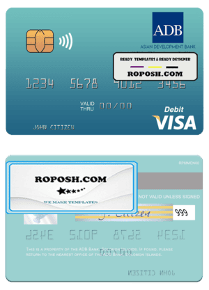 Solomon Islands ADB Bank visa debit card template in PSD format