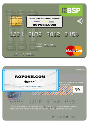 Solomon Islands BSP Bank mastercard credit card template in PSD format