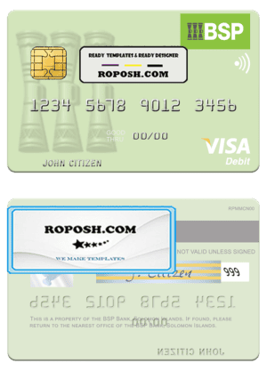 Solomon Islands BSP Bank visa debit credit card template in PSD format