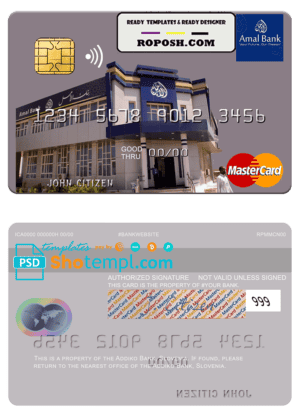 Somalia Amal Bank mastercard credit card template in PSD format