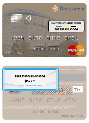 South Africa Discovery Limited mastercard credit card template in PSD format