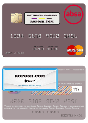 South Africa Absa Group Limited mastercard credit card template in PSD format